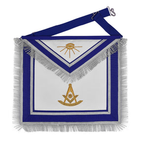 Past Master Blue Lodge California Regulation Apron - Hand Embroidery Gold Bullion With Silver Braid Fringe - Bricks Masons