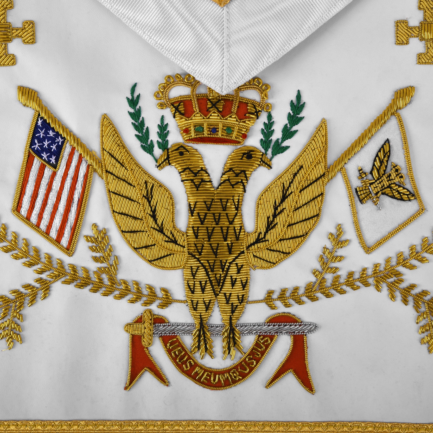 33rd Degree Scottish Rite Apron - Hand Embroidery Wings Up ALL COUNTRIES FLAGS - Bricks Masons