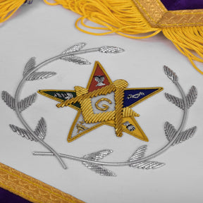 Worthy Patron OES Apron - Purple Velvet With Square & Compass G With Silver Wreath - Bricks Masons