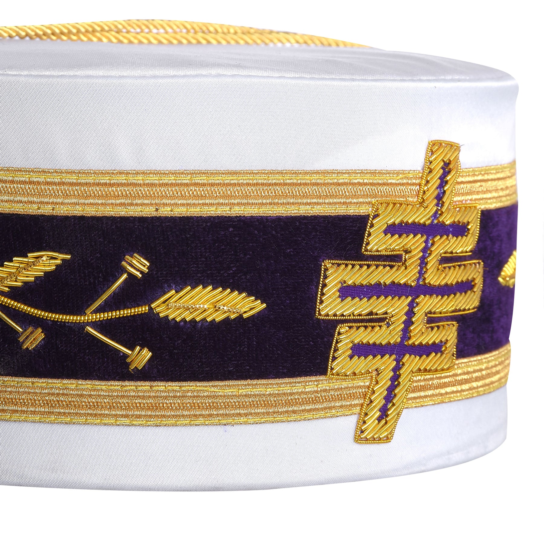 Past Most Eminent Grand Master Grand Encampment Knights Templar Commandery Crown Cap - Purple Velvet & White - Bricks Masons