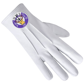 Order Of Elks Glove - White Leather With Purple Emblem - Bricks Masons