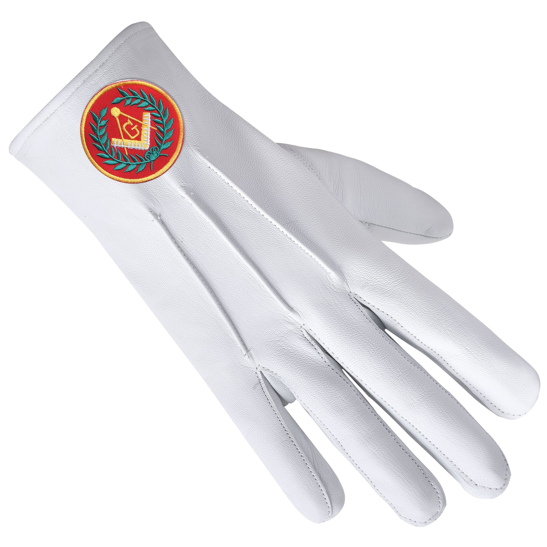 Master Mason Blue Lodge Glove - Leather With Red Patch & Wreath - Bricks Masons