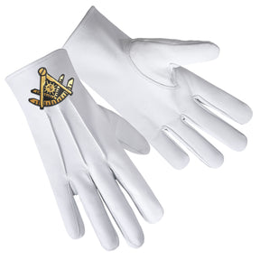 Past Master Blue Lodge California Regulation Glove - Leather With Gold Emblem - Bricks Masons