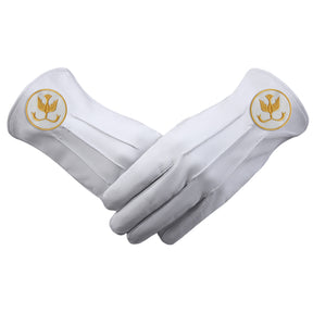 The Order Of The Golden Circle PHA Glove - White Leather With Gold Emblem - Bricks Masons