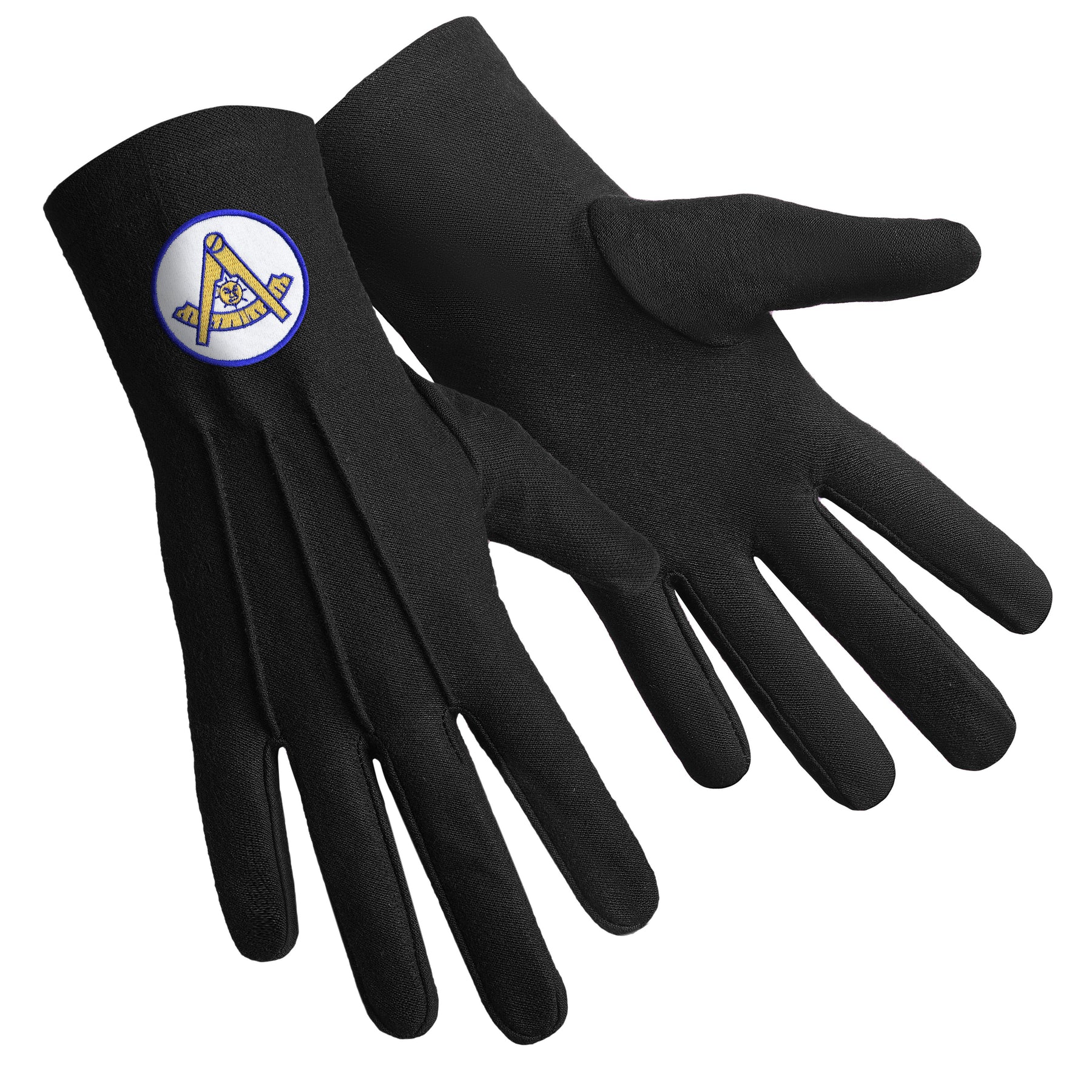 Past Master Blue Lodge California Regulation Glove - Black With Gold Emblem With Blue Borders - Bricks Masons