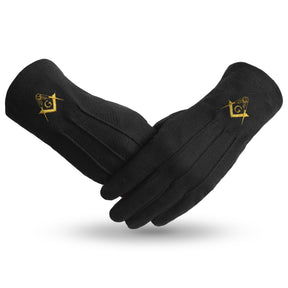 Master Mason Blue Lodge Glove - Machine Embroidery Emblem Black Cotton - Bricks Masons