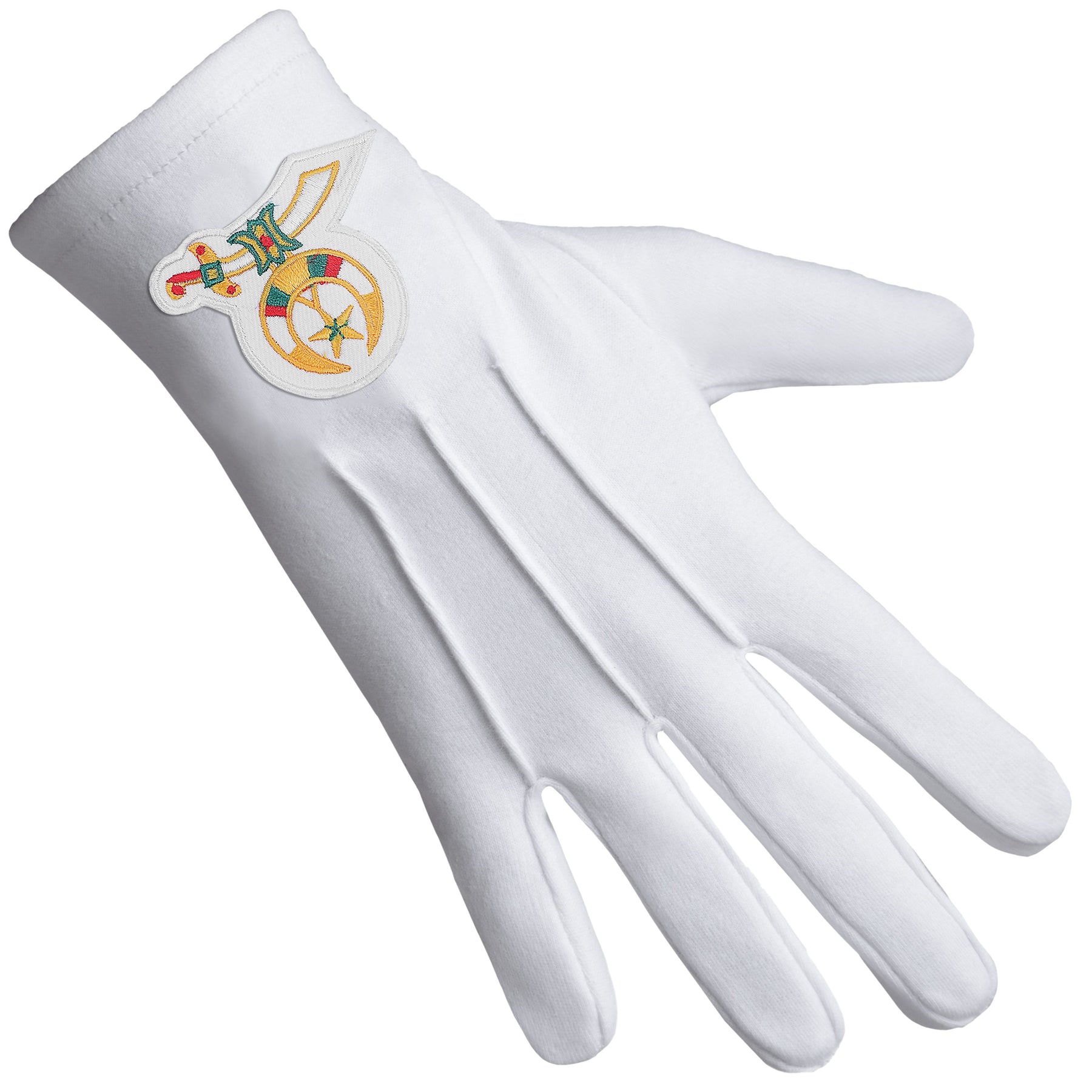 Shriners Glove - White Cotton With Gold Emblem - Bricks Masons