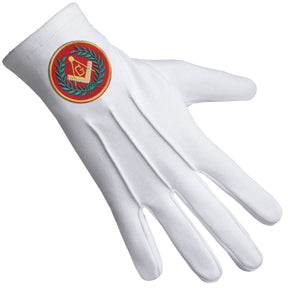 Master Mason Blue Lodge Glove - Pure Cotton With Red Patch & Wreath - Bricks Masons