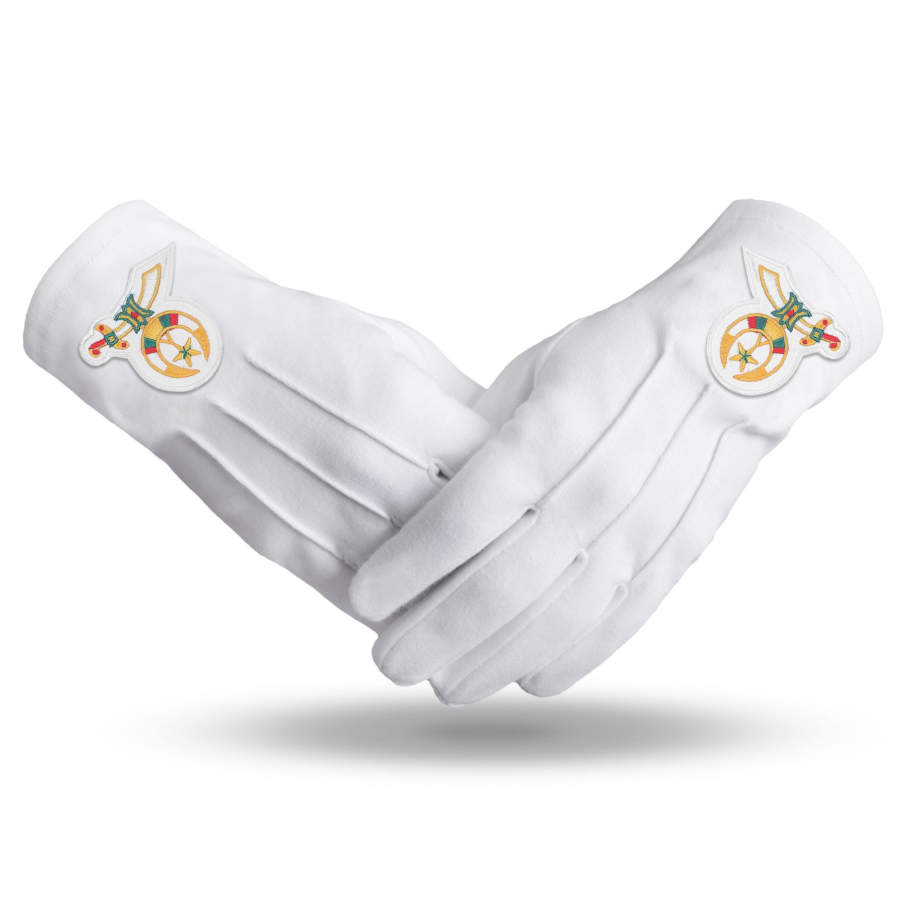 Shriners Glove - White Cotton With Gold Emblem - Bricks Masons