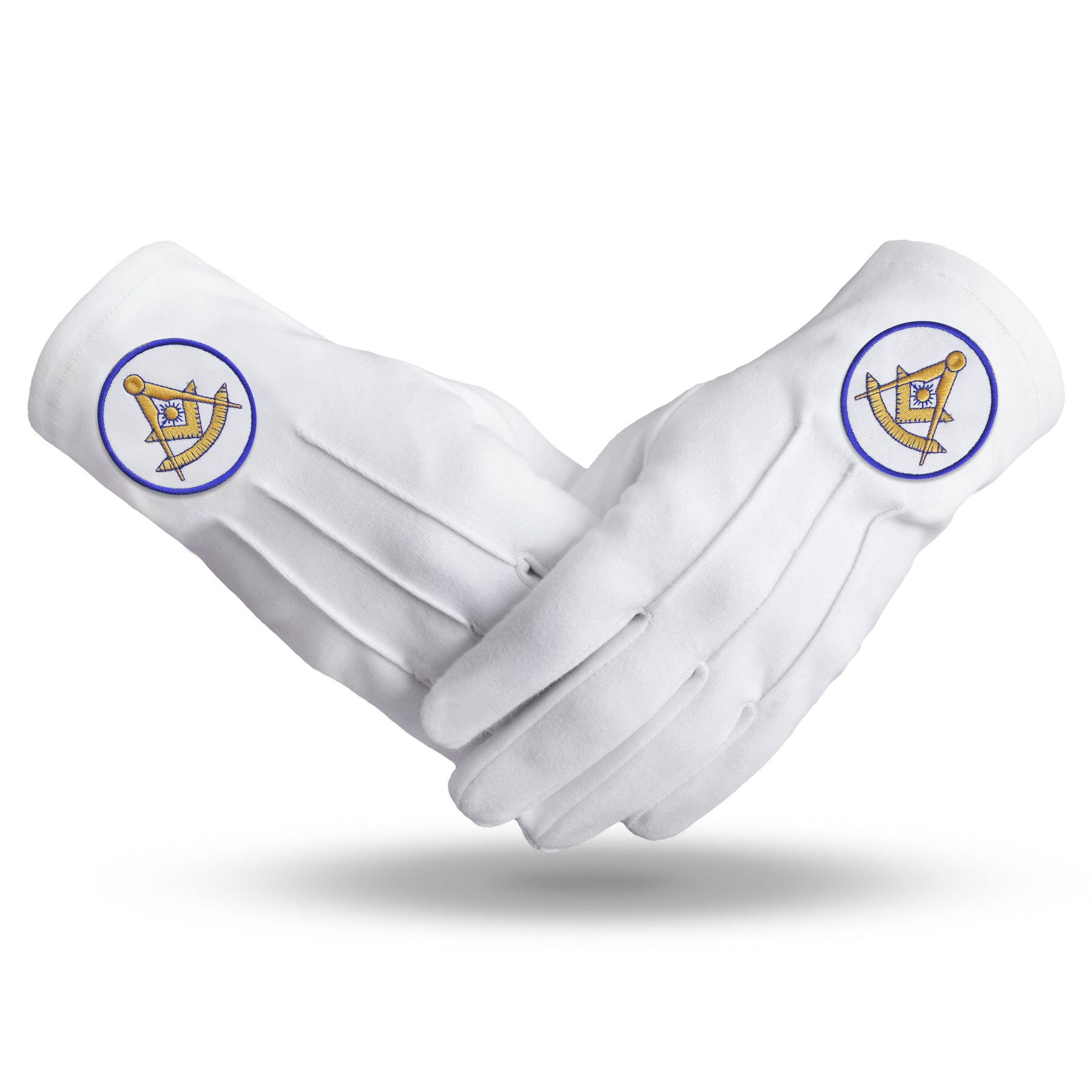 Past Master Blue Lodge California Regulation Glove - Cotton With White Patch With Blue Borders - Bricks Masons