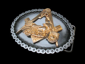 Shriners Belt Buckle - Gold Pated Square & Compass