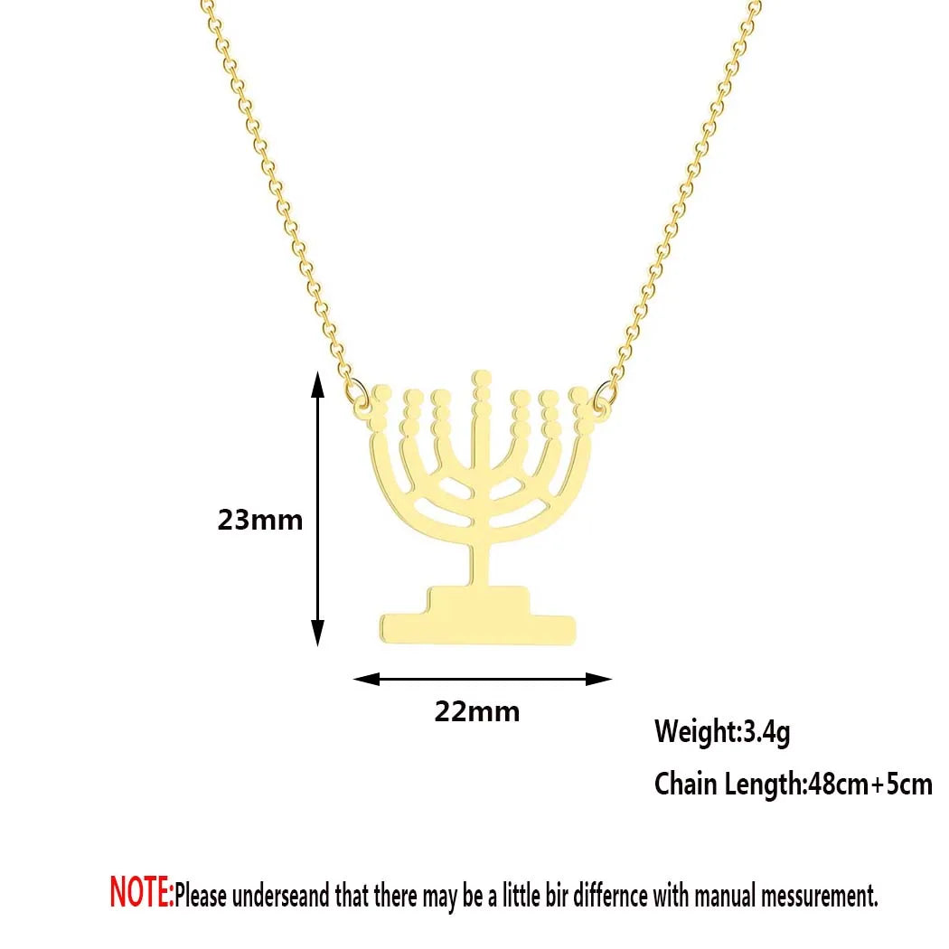 Ancient Israel  Necklace- Chanukah Menorah Shaped Stainless Steel Hanukkah Lamp Candles - Bricks Masons