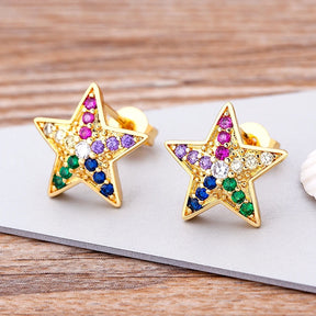 OES Earring - Colorful Rhinestones Gold Color Star