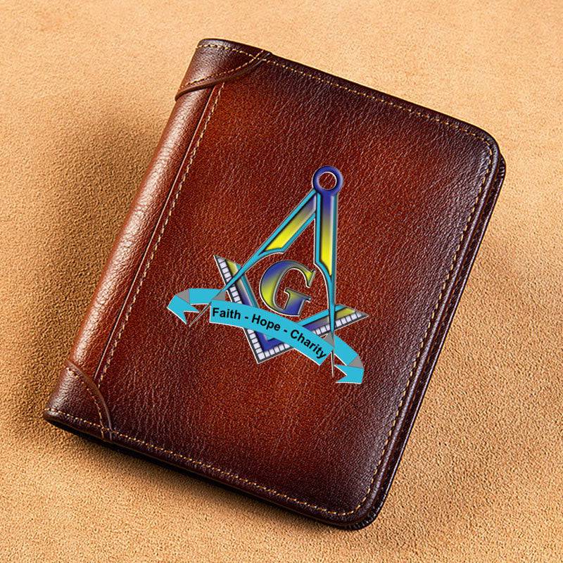 Master Mason Blue Lodge Wallet - GENUINE LEATHER Faith Hope Charity