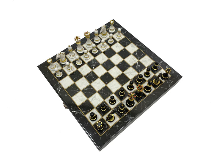 Shriners Chess Set - Black Marble Pattern - Bricks Masons