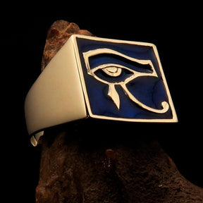 Ancient Egypt Keychain - Blue Squared Eye of Horus Solid Brass