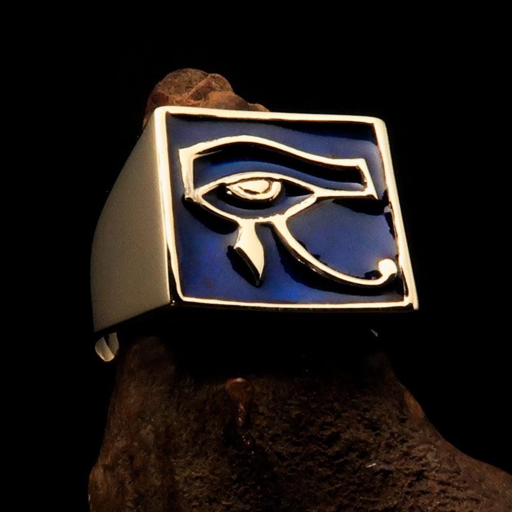 Ancient Egypt Keychain - Blue Squared Eye of Horus Solid Brass