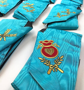 Officers Scottish Rite Officer Collar Set - Sky-Blue Moire Machine Embroidery