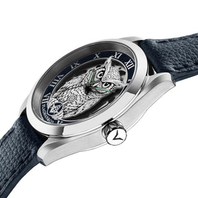 Master Mason Blue Lodge Wristwatch - Blue Bezel Owl with Square & Compasses G - Bricks Masons