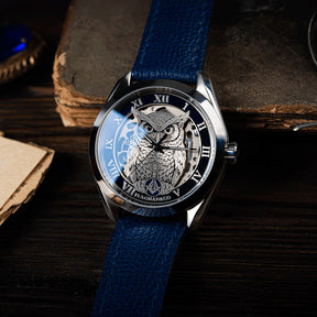 Master Mason Blue Lodge Wristwatch - Blue Bezel Owl with Square & Compasses G - Bricks Masons