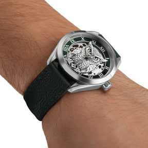 Master Mason Blue Lodge Wristwatch - Green Bezel Square & Compass G with Owl - Bricks Masons
