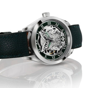Master Mason Blue Lodge Wristwatch - Green Bezel Square & Compass G with Owl - Bricks Masons