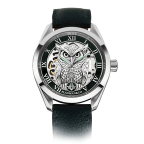 Master Mason Blue Lodge Wristwatch - Green Bezel Square & Compass G with Owl - Bricks Masons