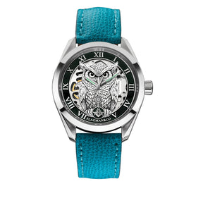 Master Mason Blue Lodge Wristwatch - Green Bezel Square & Compass G with Owl - Bricks Masons
