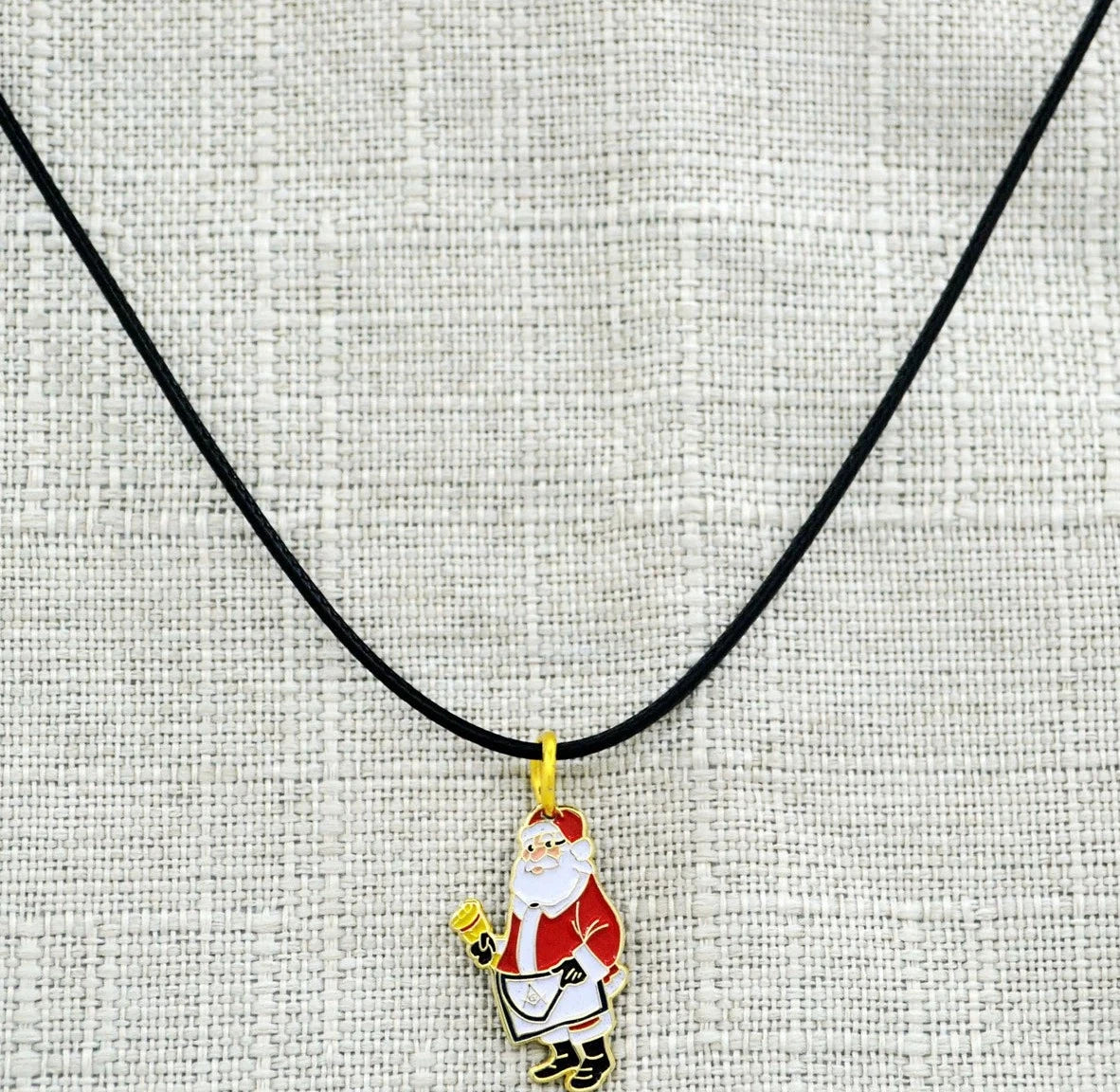 Masonic Necklace - Gold Plated Christmas Santa Pendant With Leather Chain