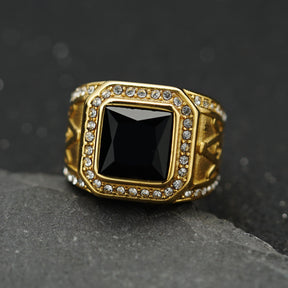 Master Mason Blue Lodge Ring - Gold Stainless Steel With Black Gemstone - Bricks Masons