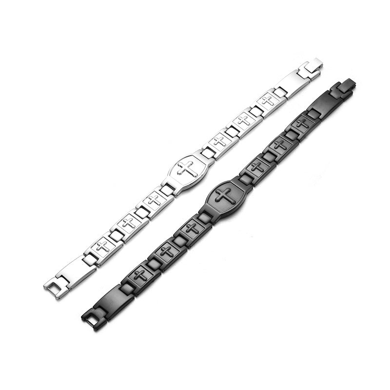 Knights Templar Commandery Bracelet - Silver & Black Cross Titanium Steel Bracelets - Bricks Masons