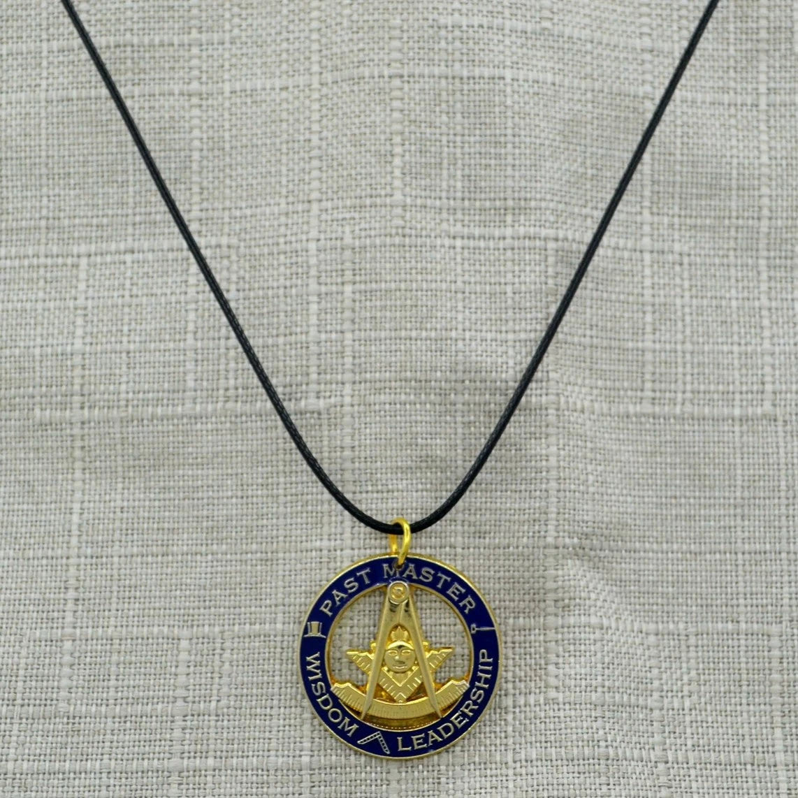 Past Master Blue Lodge Necklace - Gold Plated Wisdom & Leadership Pendant With Leather Chain