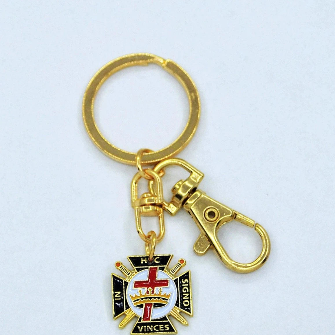 Knights Templar Commandery Keychain - Gold Plated (In Hoc In Signo Vinces) - Bricks Masons