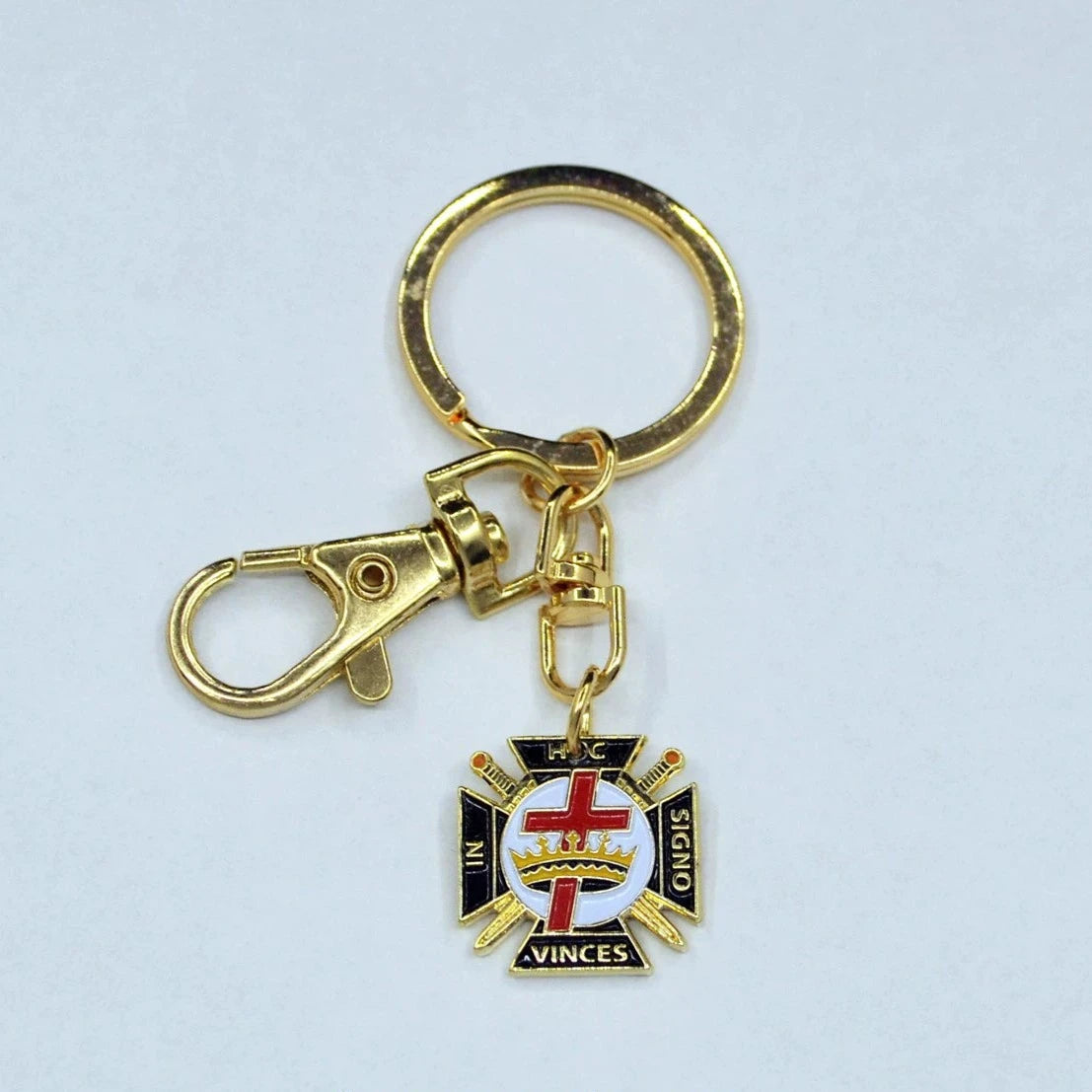 Knights Templar Commandery Keychain - Gold Plated (In Hoc In Signo Vinces) - Bricks Masons