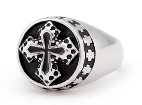 Knights Templar Commandery Ring - Silver & Black Stainless Steel Templar Cross - Bricks Masons