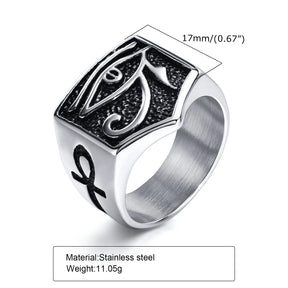 Ancient Egypt Ring - Black & Silver Stainless Steel Eye of Horus - Bricks Masons