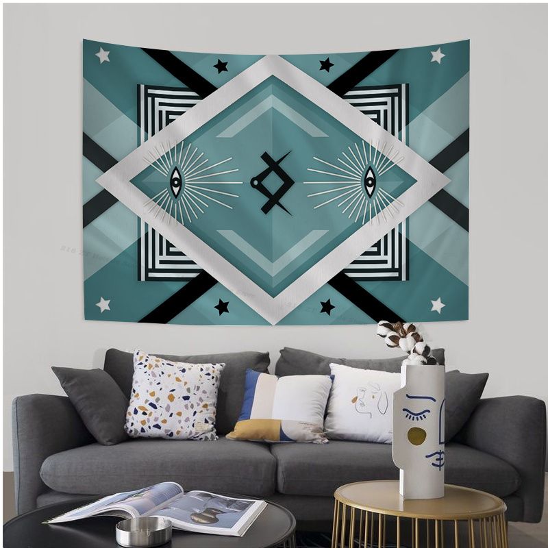 Master Mason Blue Lodge Tapestry - Square and Compass with G Printed Large Wall - Bricks Masons