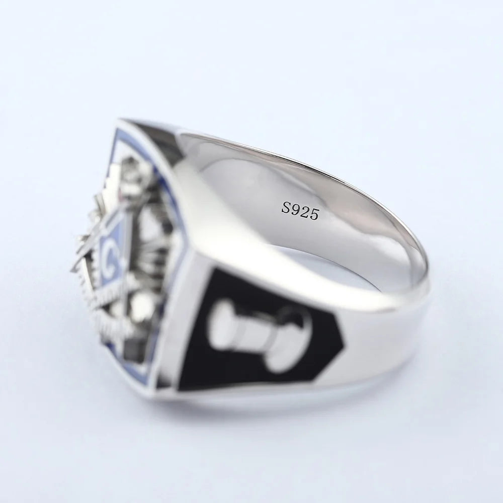 Past Master Blue Lodge Ring - Square & Compass Quadrant G Sterling Silver Ring