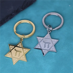 Ancient Israel  Keychain - Stainless Steel Hexagram Star Of David - Bricks Masons