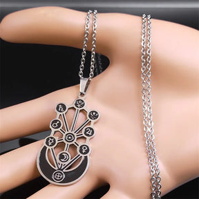 Kabbalah Sephirot Tree of Life Crescent Moon Necklace Cabala Stainless Steel - Bricks Masons