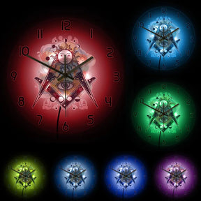 Master Mason Blue Lodge Clock - LED Printed All Seeing Eye - Bricks Masons