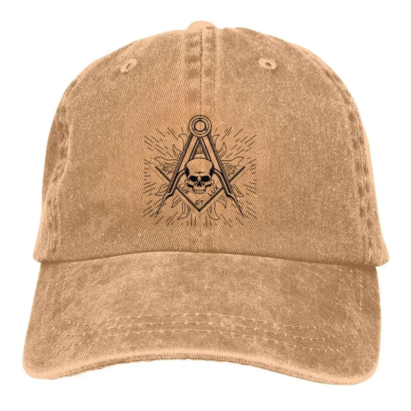 Master Mason Blue Lodge Baseball Cap - Square & Compass With Skull