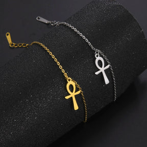 Ancient Egypt Anklet - Ankh Cross Stainless Steel - Bricks Masons