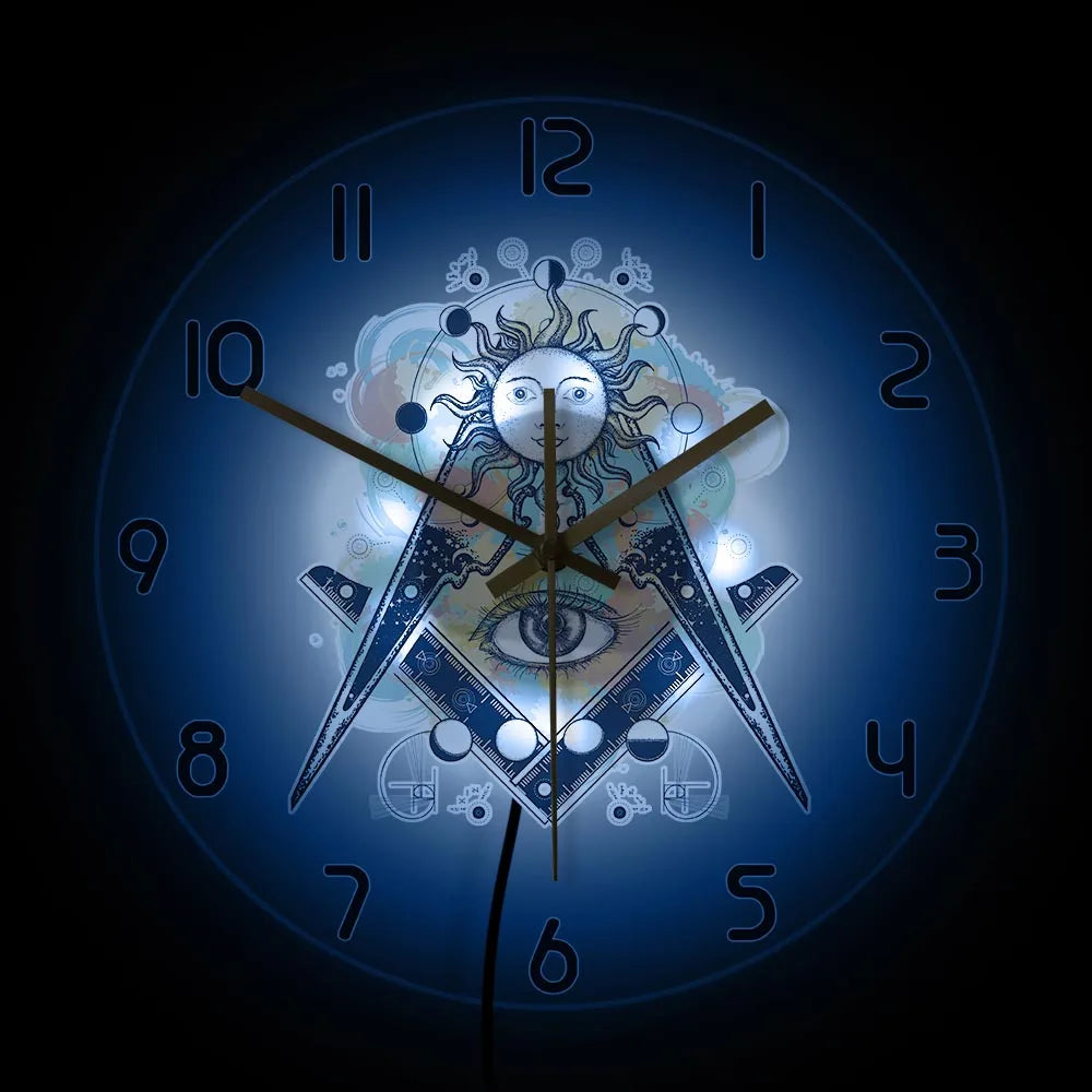 Master Mason Blue Lodge Clock - LED Printed All Seeing Eye - Bricks Masons