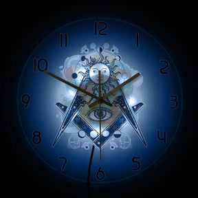Master Mason Blue Lodge Clock - LED Printed All Seeing Eye - Bricks Masons