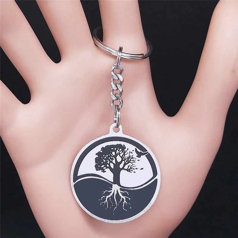 Ancient Israel Keychain - Yin Yang Tree of Life Stainless Steel - Bricks Masons