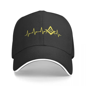 Master Mason Blue Lodge Baseball Cap - Black Adjustable with EKG Heartbeat S&C G - Bricks Masons