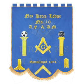Master Mason Blue Lodge Banner - Blue Personalized Machine Embroidery - Bricks Masons