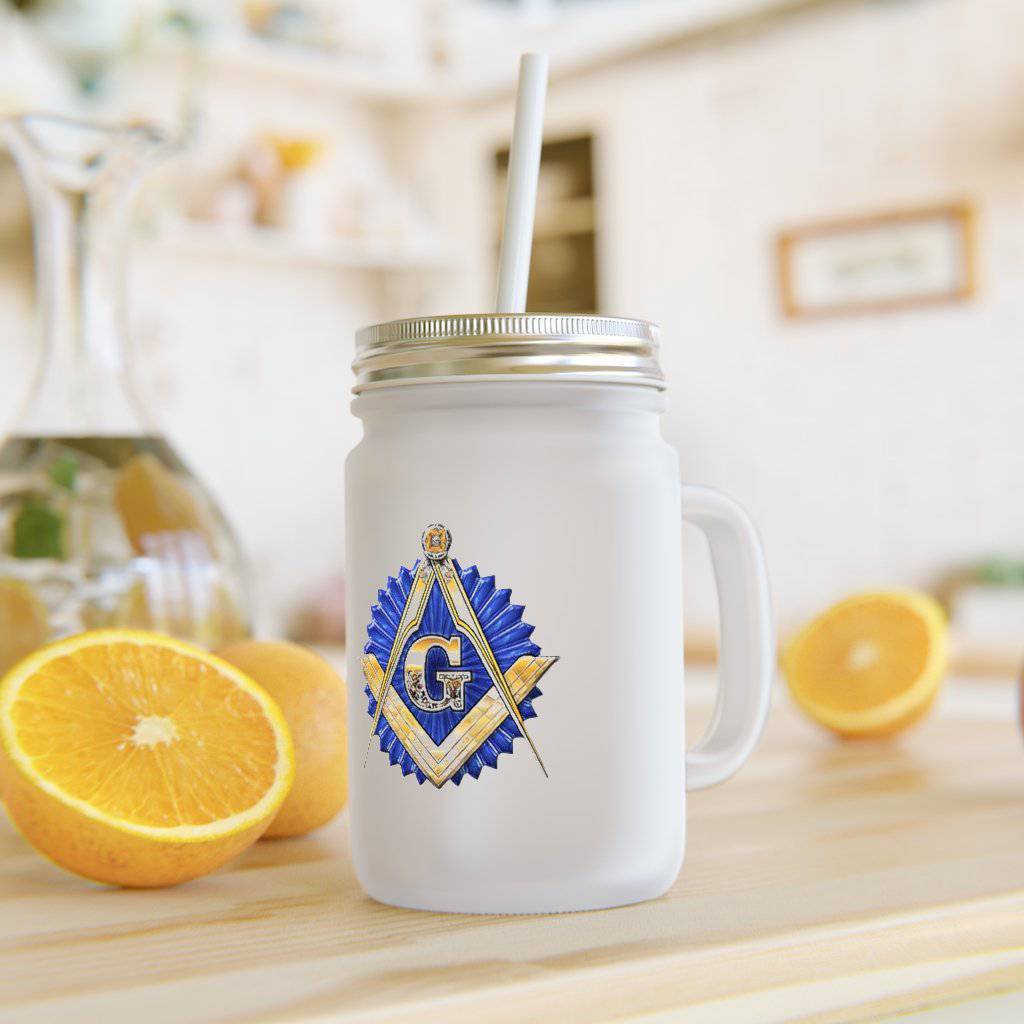 Master Mason Blue Lodge Mason Jar - Golden Square & Compass G