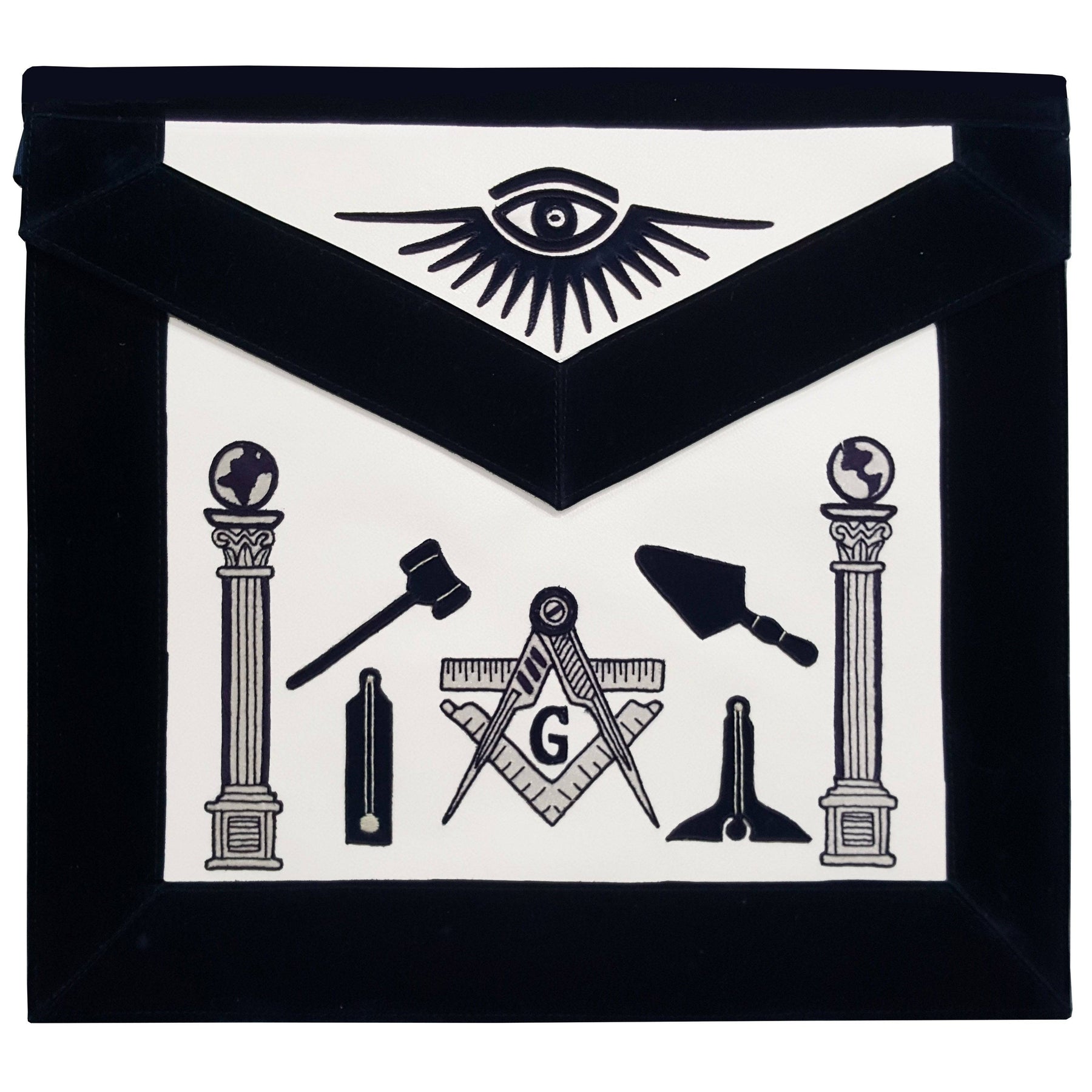 Blue Lodge Apron - Black Hand Embroidery - Bricks Masons